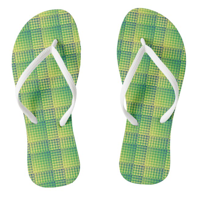 Grün Blau Checker Abstract Muster Flip Flops (Fußbett)