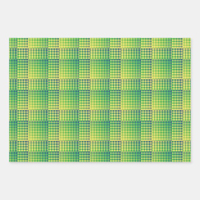 Grün Blau Checker Abstract Muster Geschenkpapier Set (Vorderseite)