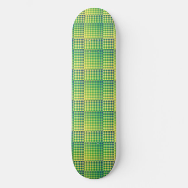 Grün Blau Checker Abstract Muster Skateboard (Vorderseite)