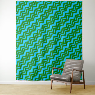 Grün Blau Chevron Zickzack-Design Wandteppich