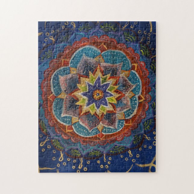 Grün, Blau, Gelb-Mandala-Malerei (Vertikal)