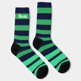 Grün-blau-gestreifte Crew-Socken für Männer oder F Socken