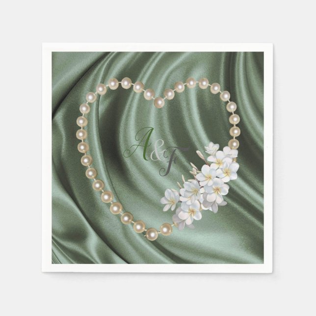 Grün, Blau, Gold, Elfenbeinseide und Perlen Napkin Serviette (Vorderseite)