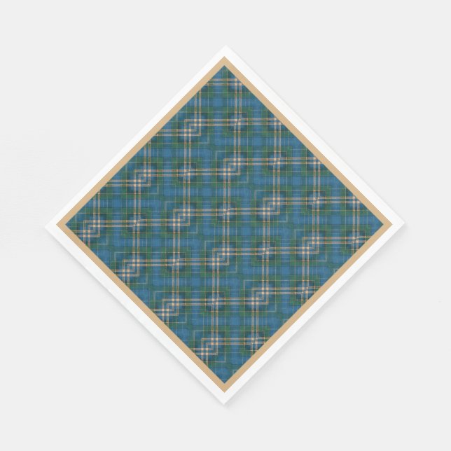 Grün, Blau, Gold, Weihnachten Kariert Serviette (Ecke)