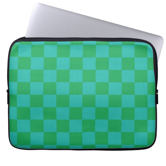 Grün Blau Kariertes Gingham-Muster Laptopschutzhülle (Vorderseite)