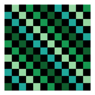 Grün Blau Kariertes Gingham-Muster Poster