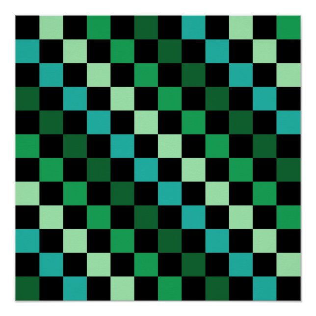 Grün Blau Kariertes Gingham-Muster Poster (Vorderseite)