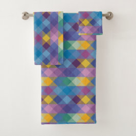 grün, blau, rosa, gelb und lila geometrisch badhandtuch set