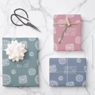 Grün-Blau-Rosa gestrichen mit Liebe Muster Geschenkpapier Set