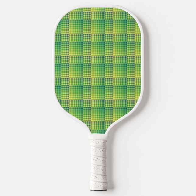 Grün Blau Schachbrett Abstract Muster Pickleball Schläger (Vorderseite)