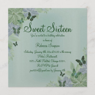 Grün & Blau Schimmer Schmetterling Sweet 16 Einlad Einladung