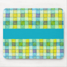 Grün blau und gelb Gingham Mouse Pad