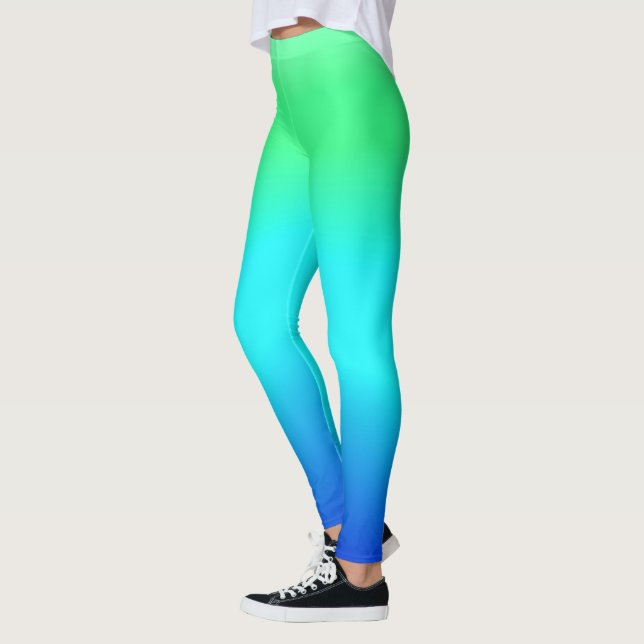 Grün, Blau und türkisfarbenes Cooles Wasser Ombre Leggings (Links)