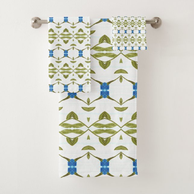 Grün Blau und Weiß Gemustert Badhandtuch Set (Insitu)
