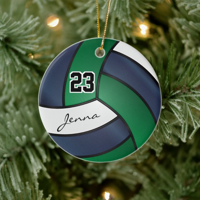 grün, blau und weiß - 🏐 Volleyball Keramik Ornament (Baum)