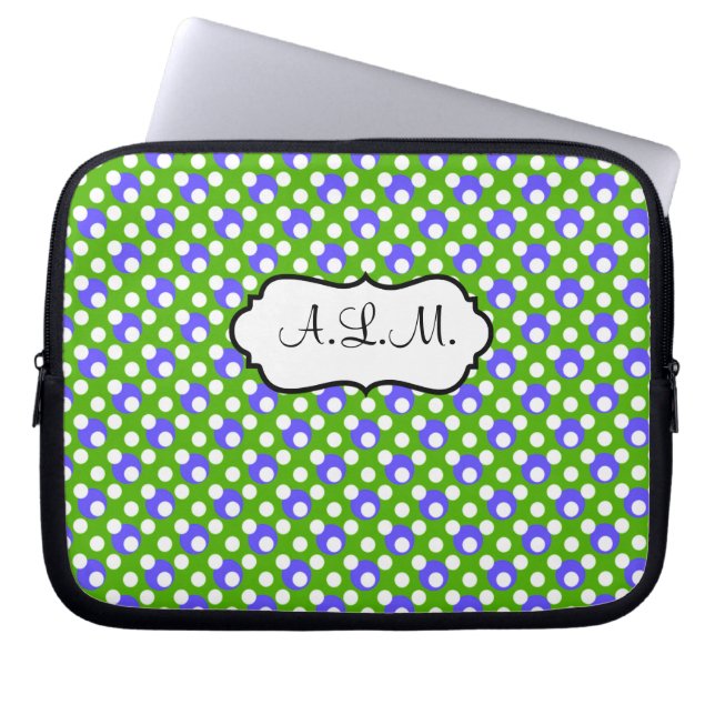 Grün, blau, weiße Polka-Punkte Laptop-Sieb Laptopschutzhülle (Vorderseite)