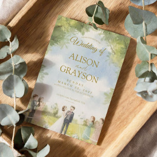 Grün Blau Weißer Himmel Aquarell Outdoor-Hochzeit Einladung