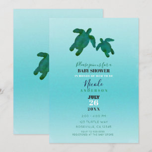 Grün Blaue Aquarell-Ozean-Schildkröten BABY SHOWER Einladung