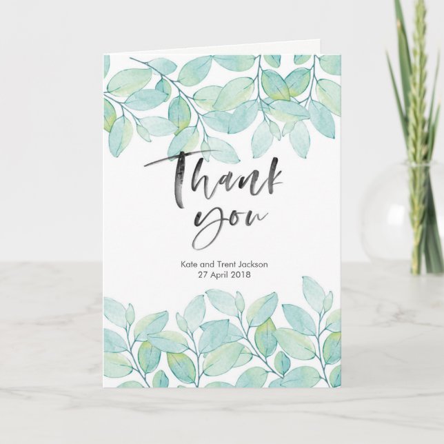 Grün blaue Blätter floralbedanken Sie sich bei Ihr Dankeskarte (Vorderseite)