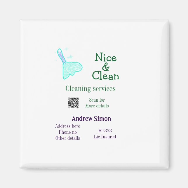 Grün blaue Gitter saubere Mop Add Name Adresse q r Magnet (Vorne)