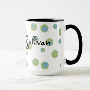 Grün-blaue Polka-Punkte mit Monogramm Tasse