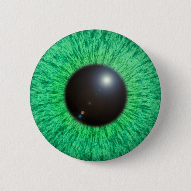 Grün-blaues Auge mit Aufflackern-Knopf Button (Vorderseite)