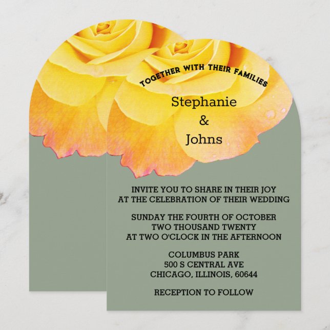 Grün blorgelbe Orangenblüte Rose Boho Wedding Einladung (Vorne/Hinten)