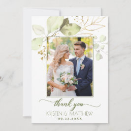 Grün blühende Wasserfarben Elegantes Foto Hochzeit Dankeskarte