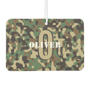 Grün Braun Beige Tarnung Camouflage Monogramm Name Autolufterfrischer