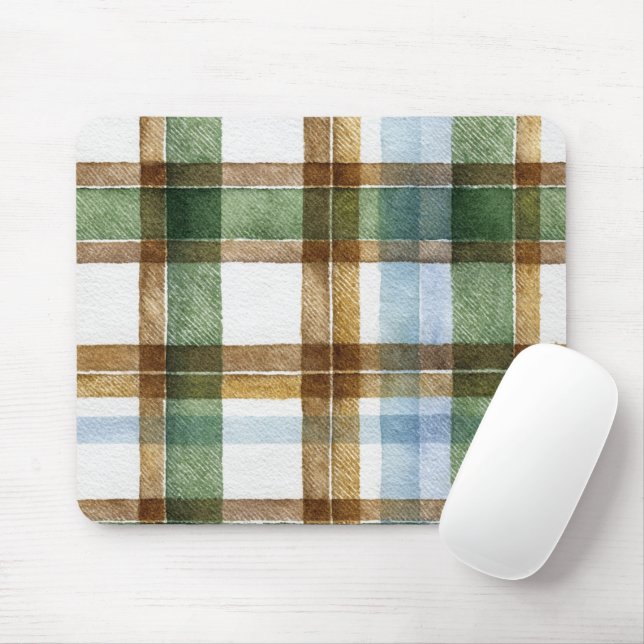 Grün Braun Blau Kariert Gestreift Mousepad (Mit Mouse)