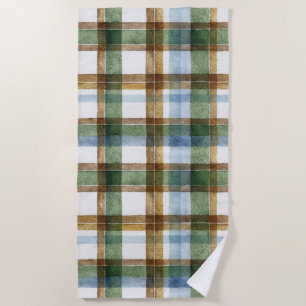 Grün Braun Blau Kariert Gestreift Strandtuch