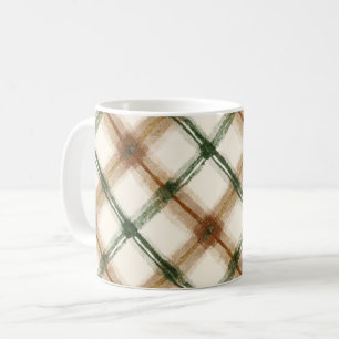 Grün Braun Creme Kariert Gestreift Kaffeetasse