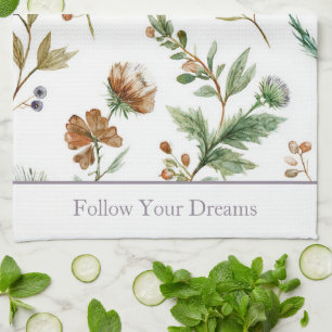 Grün Braun Creme Lila Blumen Geschirrtuch