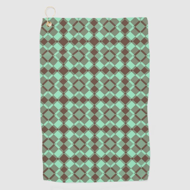 Grün Braun Karo Argyle-Muster Golfhandtuch (Vorderseite)