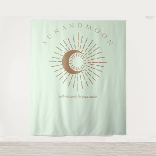 Grün Braun Modern Himmelskörper Sonne Mond Wandteppich