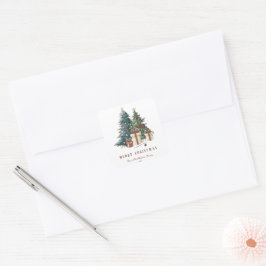Grün & Braun Weihnachtsbaum Quadratischer Aufkleber