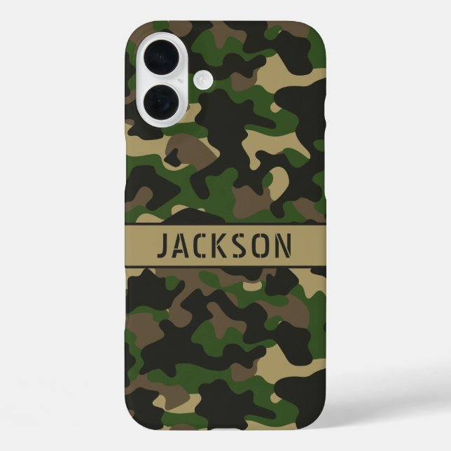 Grün-braune Tarnung Personalisiert iPhone 16 Plus Hülle (Rückseite)