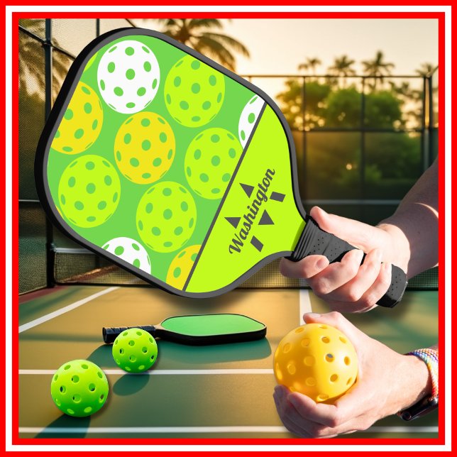 Grün Cool Mit Monogramm Pickleball Schläger (Green Cool Modern Monogrammed Pickleball Paddle)