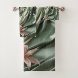 Grün, Creme, Seidenraupen und farbige Blume Badhandtuch Set