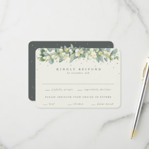 Grün/Creme Snowberry+Eukalyptus Garland Hochzeit RSVP Karte