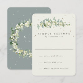 Grün/Creme Snowberry+Eukalyptus Wedding RSVP Karte