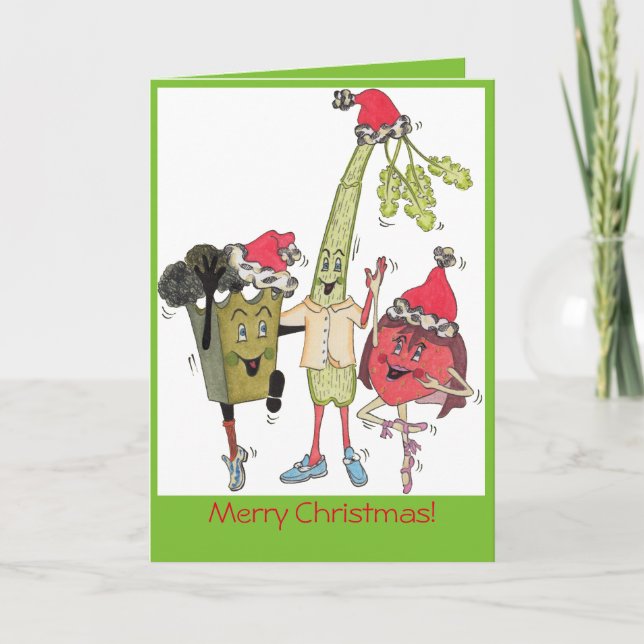 Grün-"Crunchy" Weihnachtskarte Feiertagskarte (Vorderseite)