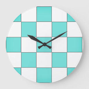 Grün Cyan Schachbrett  Große Wanduhr