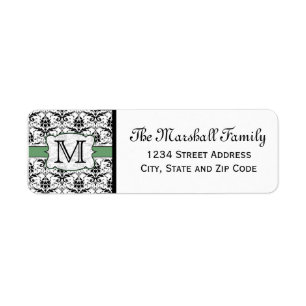 (grün) Damask Monogram-Rücksendeadressen-Aufkleber