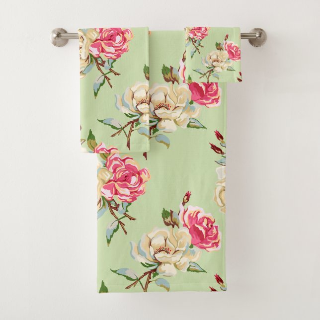 Grün der doppelten Rose Badhandtuch Set (Insitu)