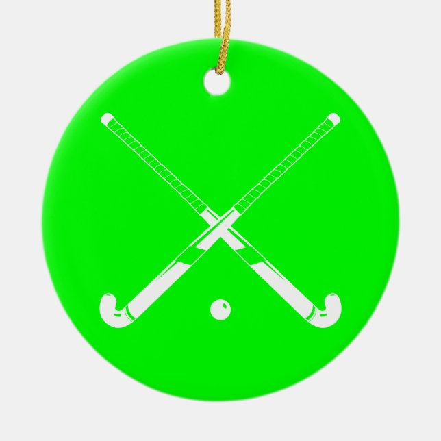 Grün der Feld-Hockey-Verzierungs-w/Name Keramikornament (Vorne)