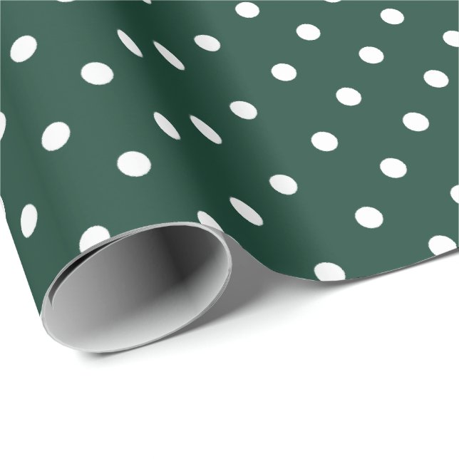 Grün der Jäger| Weißes Polka - Dot - Umhüllungspap Geschenkpapier (Rolleneckpunkt)
