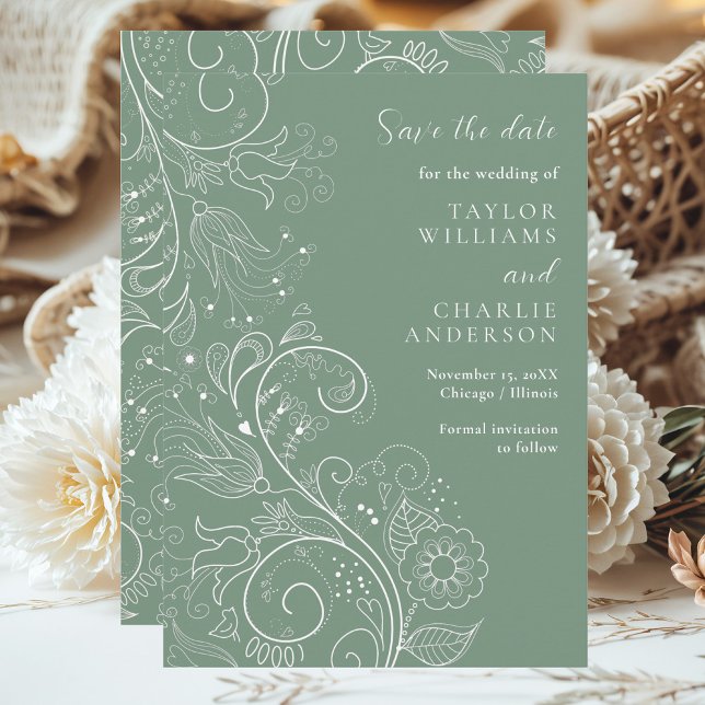 Grün-elegante Blumenhochzeit speichern das Datum Save The Date (Von Creator hochgeladen)