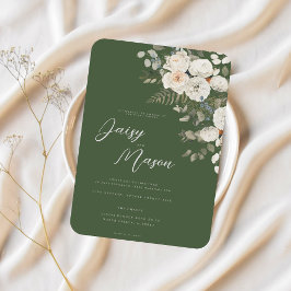 Grün - Elegante weiße Blütenhochzeit Botanischer G Einladung