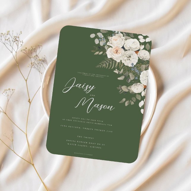 Grün - Elegante weiße Blütenhochzeit Botanischer G Einladung (Von Creator hochgeladen)